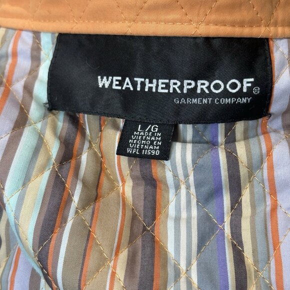 Weatherproof Quilted Jacket Womens Sz L Peach Orange Full Zip Lined Striped Cuff - Picture 8 of 10